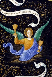 Engel som holder to kalk. Miniatyr av Belbello da Pavia av Unknown artist
