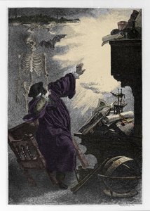 Apparition de Mephistopheles (Mephisto) a Faust Illustrasjon av "" Faust"" av Johann Wolfgang von Goethe (1749-1832) (Illustrasjon for "" faust"" av Goethe) Gravering av Unknown artist