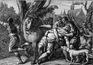 Attentatet på Chilperic I (539-584), kongen av Neustria, sponset av hans kone, dronning Fredegonde (ca. 545-597), 584. Gravering av 1700-tallet. av Unknown artist