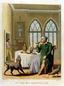 „Zu Hause ist jeder König.“ Illustration aus einer Sammlung von Sprichwörtern des 18. Jahrhunderts von Unknown artist