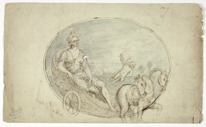 Aurora i sin vogn (rekto); Tre mannlige portrettbyster (verso) av Unknown artist