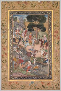 Babur møte med Sultan Ali Mirza ved Kohik-elven, fra en Babur-nama (Memoirs of Babur) av Unknown artist
