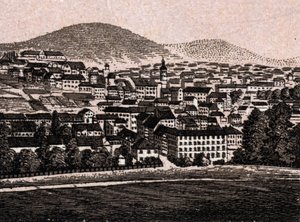 Baden Baden (Baden-Baden), Tyskland: utsikt over byen (generell utsikt). i "" Verden illustrerer 168 visninger"" Udatert (slutten av 1800-tallet) av Unknown artist