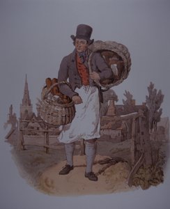 Baker leverer brød, tidlig på 1800-tallet (farge litho) av Unknown artist