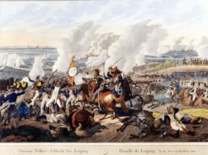 Slaget ved Leipzig (Battle of the Nations), 16.–19. oktober 1813 (gravering) av Unknown artist