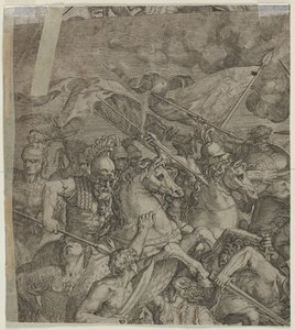 Slaget ved Milvian Bridge (fragment) (verso) av Unknown artist