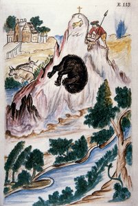Bjørnejakt, fra boken "Trujillo of Peru" eller "Codex Martinez Companion", av Balthazar Martinez Companion og Bujanda, biskop av Trujillo (1782-1785) av Unknown artist