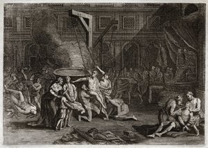 Bible of Royaumont, Old Testament: Martyrdom of the Machabees. The seven Maccabees brothers are martyred rather than betraying their own faith. Illustration from 1811. av Unknown artist