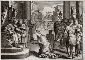 Bibelen til Royaumont, Det gamle testamente: Amans straff. Assuerus I (Xerxes I) henger Aman (Haman) fra galgen han hadde forberedt for Mardochee (eller Mordekhai eller Mordekai), og trekker tilbake Dødsredigeringen som han hadde publisert i hele sitt rike av Unknown artist