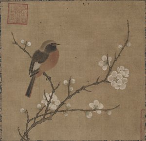Fugl på en blomstrende gren av Unknown artist