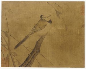 Fugl på en bladløs gren av Unknown artist