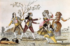 Blindmanns buff: En mann med bind for øynene søker å finne spillkameratene sine av Unknown artist