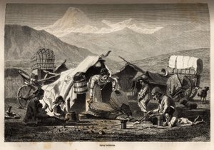 Bohem leir. Gravering for å illustrere reisen i provinsene i Kaukasus, av Basile Vereschaguine, i 1864-1865, publisert i "" Le tour du monde, nouveau journal des voyages", redigert av Edouard Charton av Unknown artist