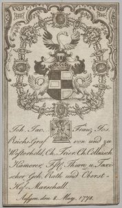 Bokplate: Johan. jac Franz Joseph, keiserlig greve av Westerhold av Unknown artist