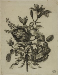 Bukett med roser og liljer av Unknown artist