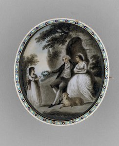 Brosje, ca. 1800 (sepia på elfenben, hår, emalje av Unknown artist