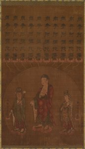Buddha Amitābha med to tilstedeværende bodhisattvaer av Unknown artist