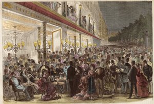 Cafe on the Grands Boulevards on a summer evening 1869 - Paris - Cafe on the Grands Boulevards on a summer evening - 1869 av Unknown artist