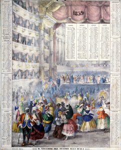 Kalender for 1859 som representerer en karnevalskveld på Teatro alla Scala i 1859. av Unknown artist