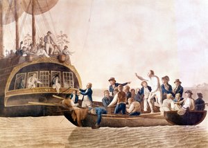 Kaptein William Bligh (1754 - 1817) fra Bounty forlatt av mannskapet hans. av Unknown artist
