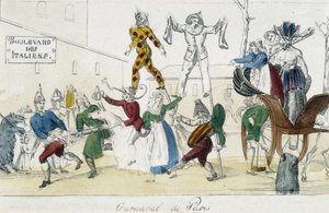 Carnival of Paris, boulevard des Italians - gravering fra 1700-tallet, Carnavalet. av Unknown artist