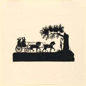Vogn og hester i silhuett av Unknown artist