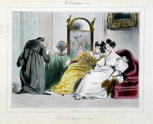 Tegneserie av en pukkelrygg prest: "" Gud skapte mennesket i sitt bilde"" av Unknown artist