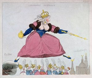 Catherine-II hopper fra Russland til Konstantinopel over europeiske suverene, karikatur, sent på 1700-tallet av Unknown artist