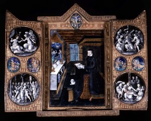 Catherine de Medici (Caterina de Medici) (1519-1589) i bønn - triptyk e-post og lær av Unknown artist