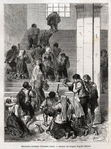 Katolske angrende som går opp den hellige trappen til Roma. Gravering for å illustrere historien om Ludovic Celler; den hellige uke i Roma av Unknown artist