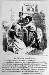 Charlatanism: satire om å konsultere hypnosemagnetisatorer for å behandle sykdommer. Fra et litografi av Jacque. 1800-tallet av Unknown artist