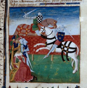 Ridderlig turnering mellom Tristan og Palamede. Miniatyr hentet fra manuskriptet "The novel of Tristan"" med tittelen Master Charles of Maine av Unknown artist