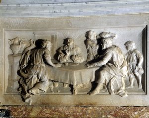 Kristus og Emmaus-pilegrimene. Altertavle til Tretskirken. av Unknown artist