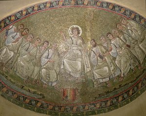 Kristus Lovgiveren, tronende med apostlene, San Lorenzo Maggiore, Milano (mosaikk) av Unknown artist