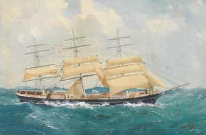 Clipperskipet «Dharwar» i røff sjø av Unknown artist
