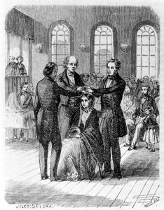 Bekreftelse blant mormonene. 1800-talls gravering. av Unknown artist