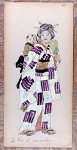 Kostyme av tanten med drittungen (barnet) til skapelsen av Madame Butterfly av Giacomo Puccini i 1904. Samling av Museo della Scala i Milano. av Unknown artist