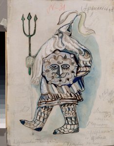 Costume preparatoire pour l'opera ""Le conte du tsar Saltan"" av Nicolas (Nikolai) Rimski Korsakov (Rimski-Korsakov) (1844-1908). Oeuvre de Alexandra Vassilyevna Shchekotikhina Pototskaya (Shchekotikhina-Pototskaya) (1892-1967), aqu av Unknown artist