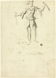 Mann i kostyme som bærer to sverd av Unknown artist