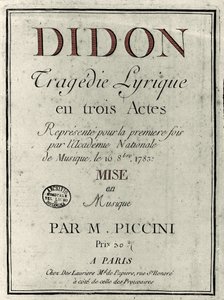 Omslag til librettoen til operaen "" Didon"" av komponisten Niccolo Vito Piccini (eller Piccini) (1728-1800). 1783 av Unknown artist