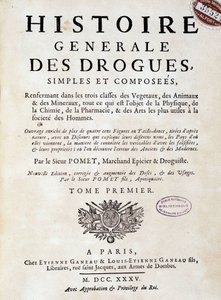 Forside til "General History of Drugs, Single and Composed" av Pomet av Unknown artist