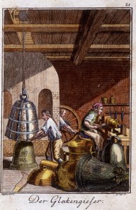 Håndverk: bjellemakeren i verkstedet hans. I "" Omfattende beskrivelse av kunst og håndverk og verksteder for ungdom"" av Johan Peter Vue. Ed. Nürnberg, Weigel og Schneider av Unknown artist