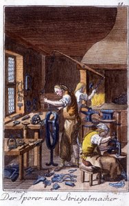 Craft craft: the spur, produsenten av krympebørste i verkstedet deres. I “” Omfattende beskrivelse av kunst og håndverk og verksteder for ungdom”” av Johan Peter Vire. Ed. Nürnberg, Weigel og Schneider av Unknown artist