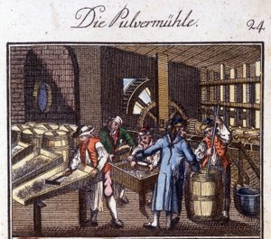Håndverk: pulvermakeren i verkstedet hans. I "" Omfattende beskrivelse av kunst og håndverk og verksteder for ungdom"" av Johan Peter Vue. Ed. Nürnberg, Weigel og Schneider av Unknown artist