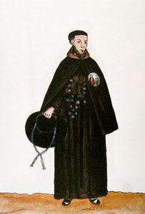 Daglig liv og skikker i Peru: "" representasjon av en munk av fransiskanerordenen "" Akvarell hentet fra boken "" Trujillo del Peru "" av Baltasar Martinez Companon y Bajanda, biskop av Trujillo (1782-1785). Madrid fra 1700-tallet. Biblioteca del Palac av Unknown artist