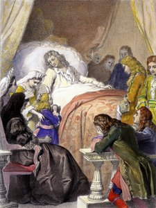 Død av Ludvig XIV (1638-1715), konge av Frankrike, 1. september 1715 i Versailles og fremtidens Ludvig XV (1710-1774). av Unknown artist