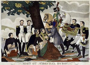 Marshal Duroc, hertugen av Friuli, døde i 1813 (dødelig såret i Bautzen) assistert av Napoleon I og Murat. av Unknown artist