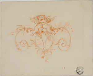 Dekorative ruller med to Amoretti av Unknown artist