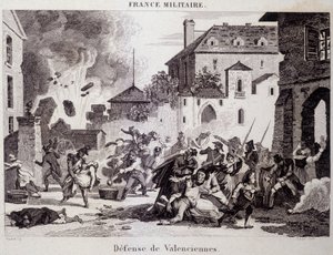 Forsvar av Valenciennes (av republikanerne mot britene og østerrikerne i 1794). Gravering av 1800-tallet. av Unknown artist