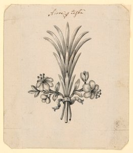 Design for blomster som hårkjole av Unknown artist